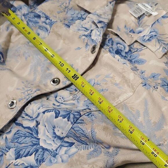 1X COLDWATER CREEK TAN BLUE FLORAL BUTTON FRONT LIGHTWEIGHT BLAZER JACKET 1 X - Picture 3 of 14